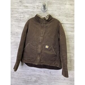Carhartt Jacket Womens L Brown Canvas Insulated Lined Full Zip Pockets WJ022 DKB
